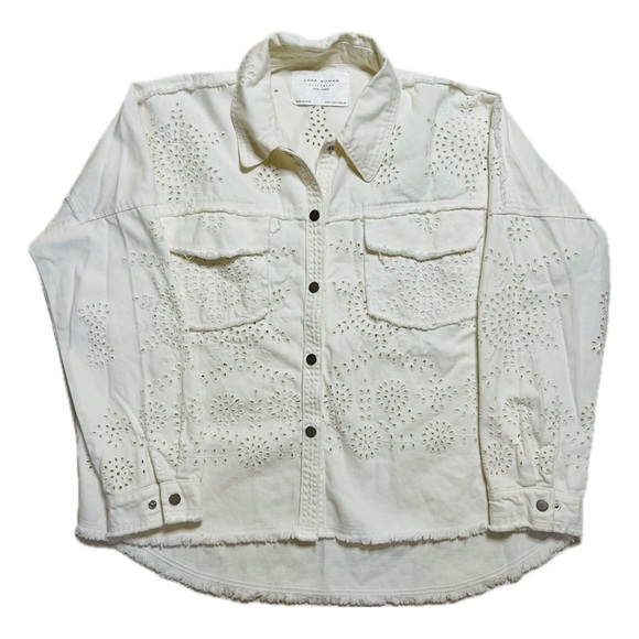 Zara Jackets & Blazers - ZARA White Eyelet Button-Up Jacket